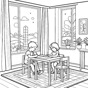Kreatives Kinderzimmer mit faszinierenden Malmomenten Ausmalmotiv für neugierige Künstler