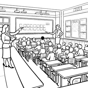 Lehrreiche Unterrichtsstunde mit motivierten Kindern Ausmalbild für wissenshungrige Schüler