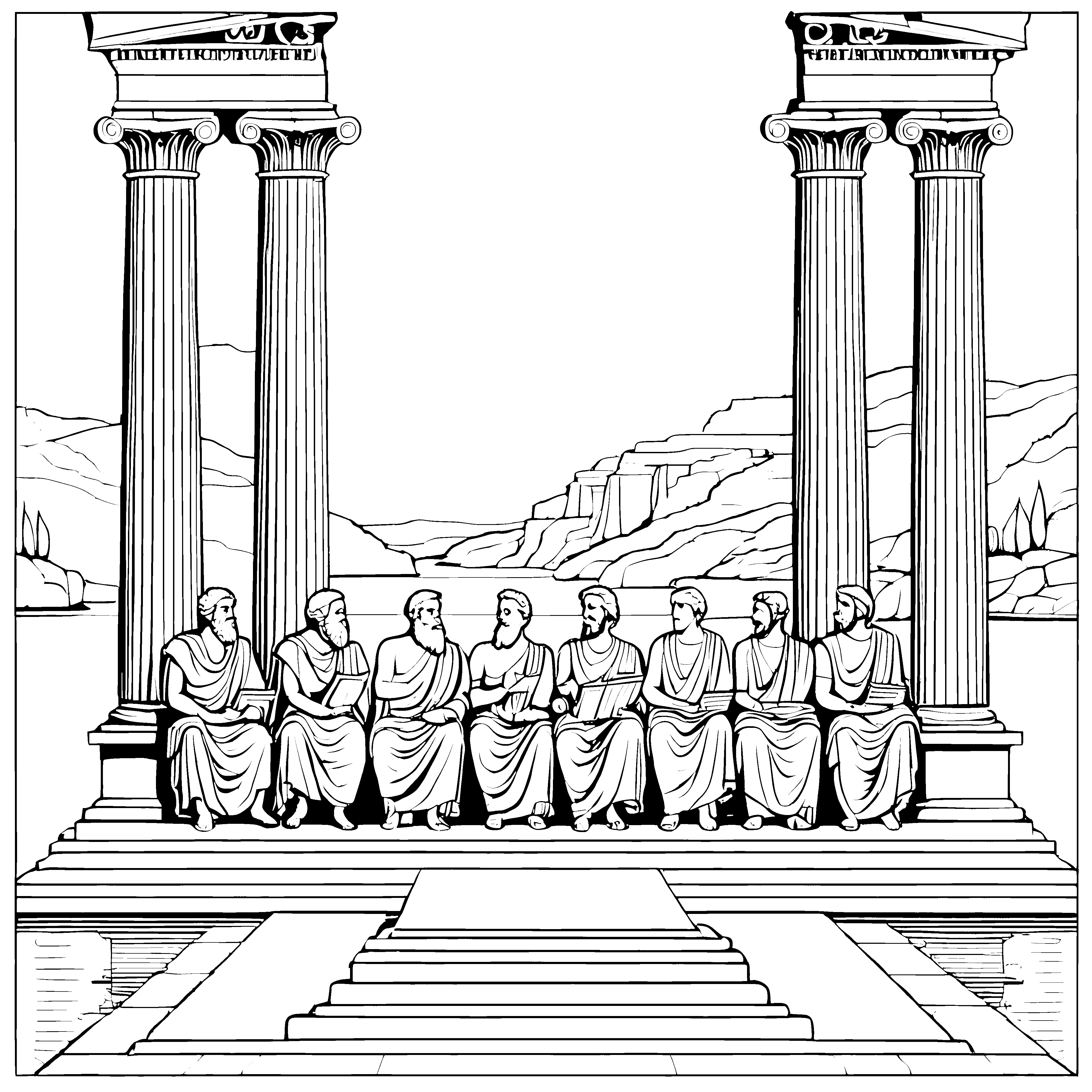 Weise Philosophen im antiken Griechenland Ausmalbild für neugierige Denker