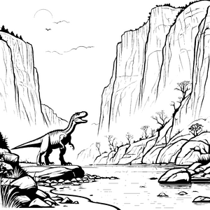 Majestätischer Tyrannosaurus Rex am Wasserfall Ausmalbild für mutige Dino-Fans