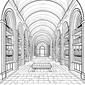Faszinierendes Gewölbe voller Bücher Malvorlage für wissenshungrige Entdecker