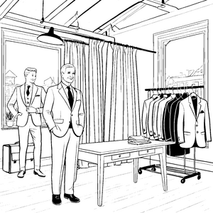 Schickes Herren Sakko bei der Anprobe Ausmalbild für stylische Entdecker