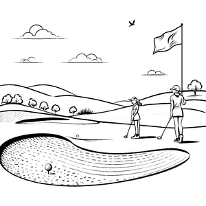 Zwei sportliche Golferinnen auf dem Golfplatz Ausmalbild für junge Champions