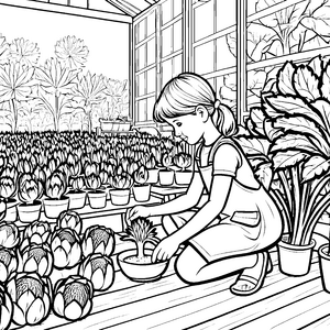 Kreative Artischockenziehung im Gewächshaus Ausmalmotiv für kleine Gartenkünstler