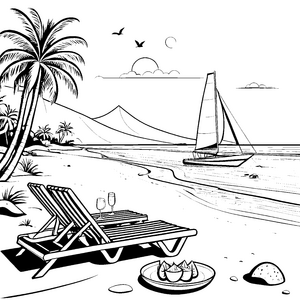 Urlaubsmomente auf der Strandliege Ausmalvorlage für sonnige Entdecker