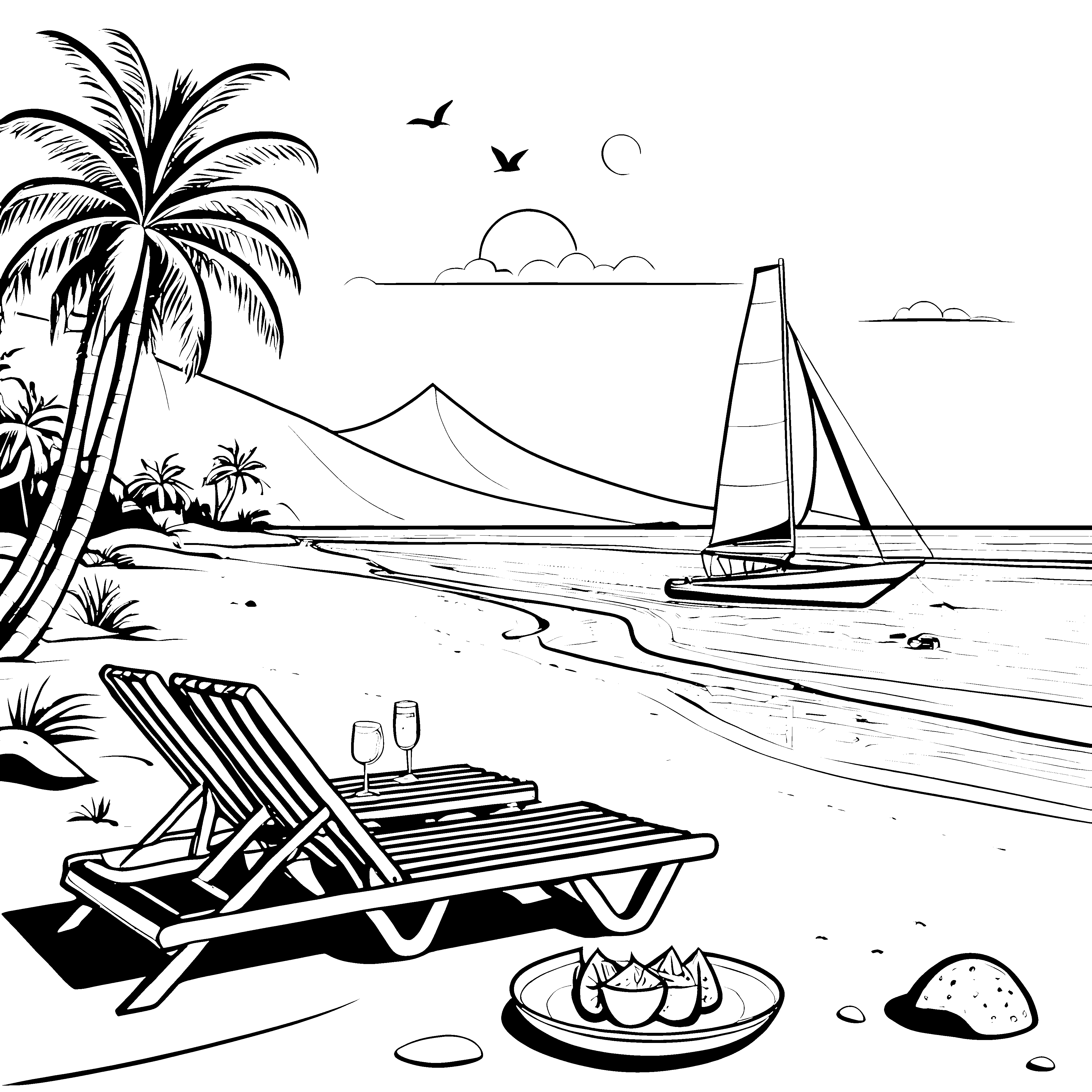 Urlaubsmomente auf der Strandliege Ausmalvorlage für sonnige Entdecker