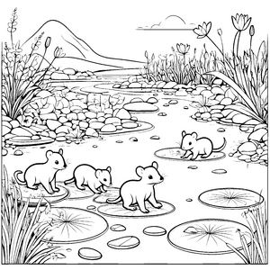 Niedliche Nacktmull Babys beim fröhlichen Plantschen Ausmalvorlage für junge Naturforscher