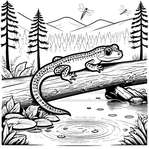 Faszinierender Salamander am glitzernden Teich Ausmalbilder für junge Naturforscher