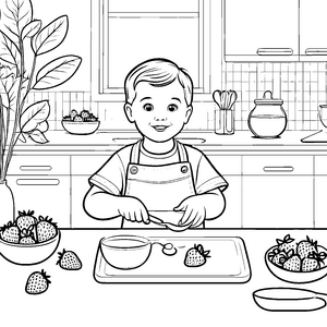 Kreativer Küchenchef zaubert mit frischen Erdbeeren Malvorlage für kleine Meisterköche