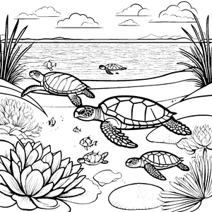 Faszinierende Schildkröten bei der Wasserfahrt Malvorlage für kleine Entdecker