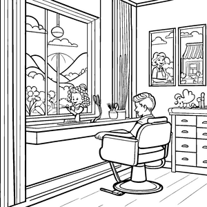 Frisurenzauber im Friseursalon Ausmalbild für kreative Nachwuchs-Stylisten