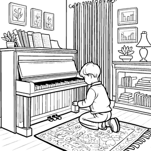 Kreativer Pianist entdeckt die Welt der Musik Ausmalbild für junge Künstler