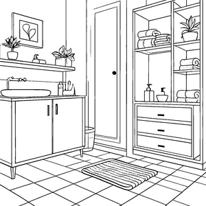 Badezimmer mit stylischem Schrank Ausmalbild für kreative Entdecker