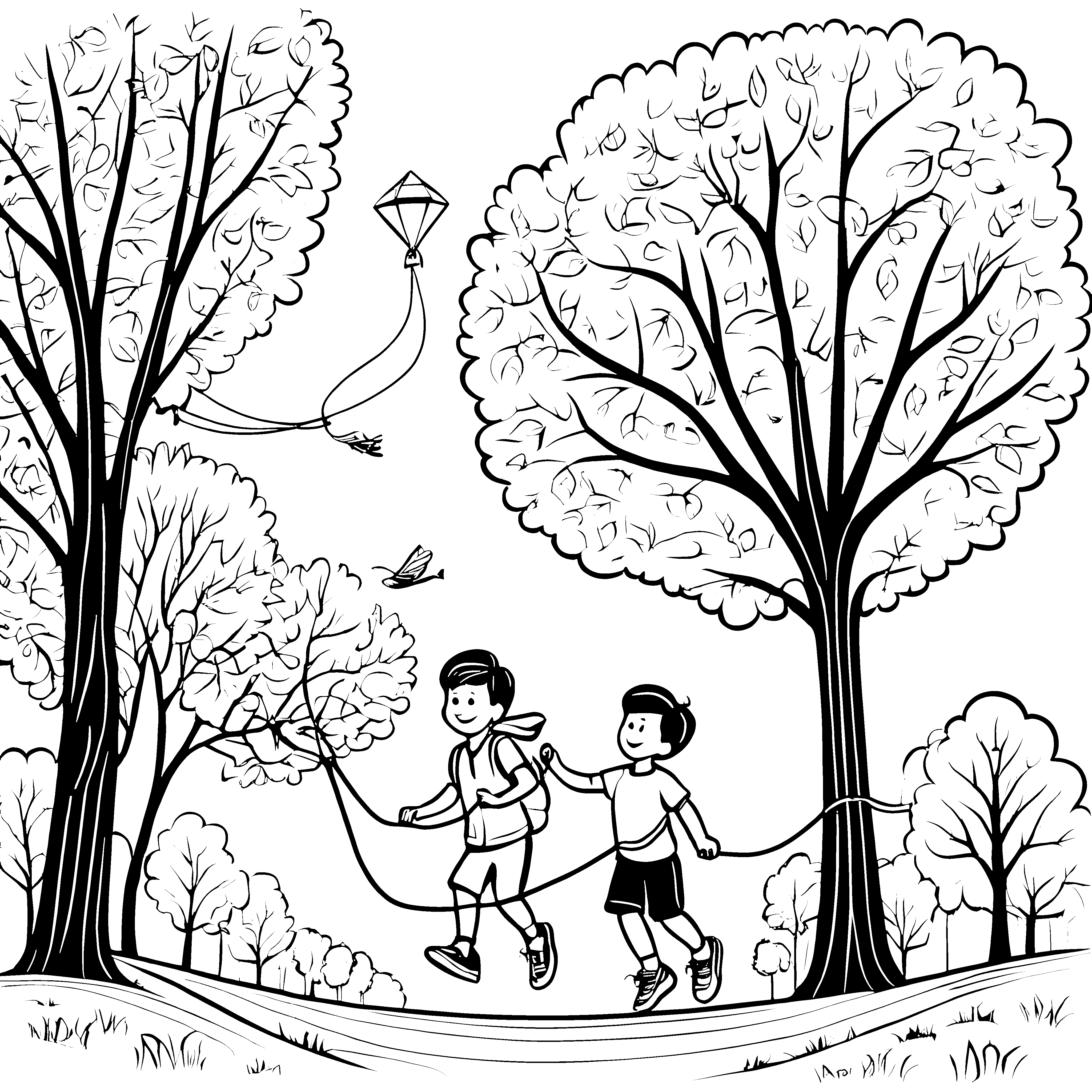 fr-hliche-kinder-mit-buntem-springseil-im-park-ausmalbild-f-r-aktive