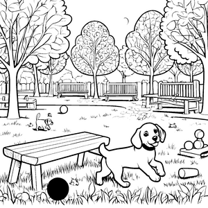 Beagle im Abenteuerspielplatz Ausmalvorlage für junge Hundefreunde