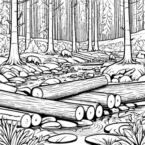 Bezaubernde Biber am malerischen Bach Ausmalmotiv für neugierige Naturentdecker