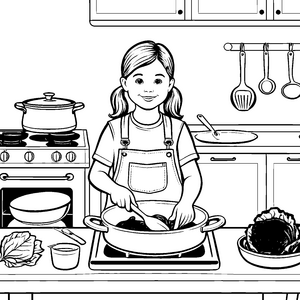 Kreative Küchenkünste mit leckerem Rotkohl Ausmalvorlage für kleine Chefköche