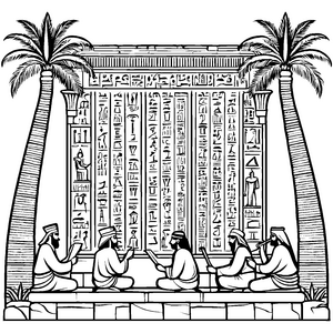 Ägyptische Hieroglyphen bei unterhaltsamen Schreibübungen Ausmalbild für kreative Köpfe
