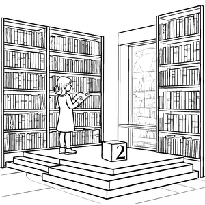 Entdeckungsreise in der zauberhaften Bibliothek Ausmalvorlage für wissbegierige Leser