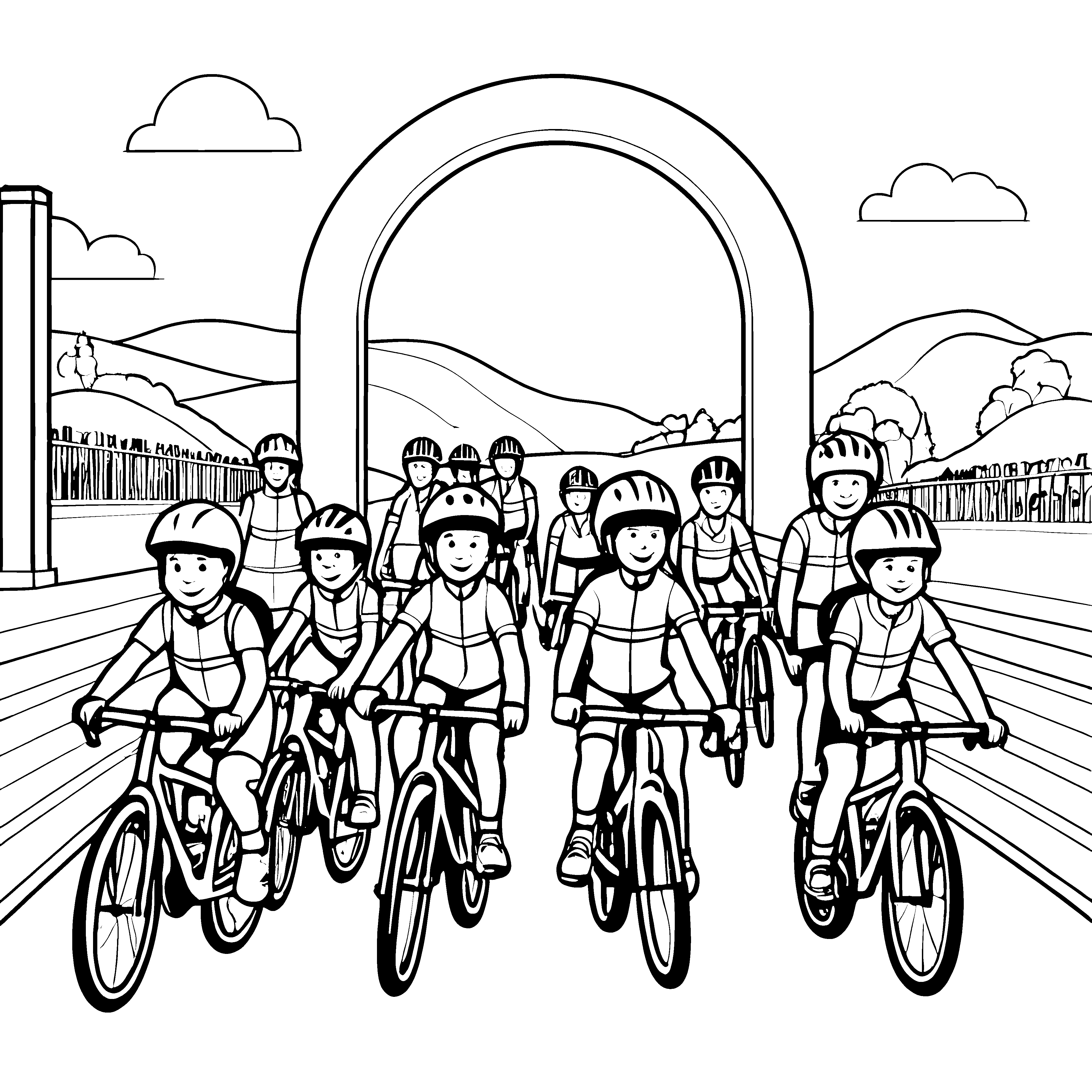 Spannende Rennradfahrer auf der aufregenden Fahrt Ausmalbild für kleine Geschwindigkeitshelden
