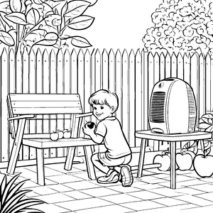 Kreatives Klimagerät mit fröhlichem Kind Ausmalbild für kleine Entdecker