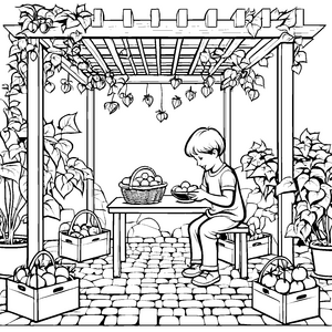 Kreative Physalisernte im bunten Garten Ausmalvorlage für kleine Entdecker