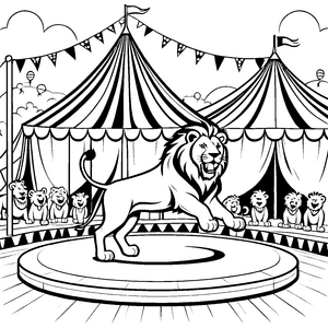 Majestätischer Löwe auf der Zirkusshow Malvorlage für kleine Abenteurer