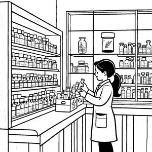 Entdeckungsreise in der bunten Apotheke Malvorlage für neugierige Gesundheitsforscher