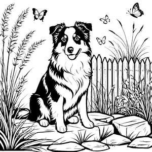 Freundlicher Australian Shepherd auf dem Weg Malvorlage für wissbegierige Tierentdecker