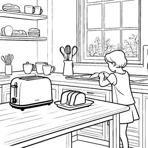 Kreativer Toaster mit frisch geröstetem Brot Ausmalvorlage für hungrige kleine Köche