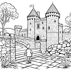 Majestätische Burg mit zauberhaftem Zugang Ausmalbild für kleine Entdecker