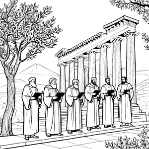 Weise Philosophen im antiken Griechenland Ausmalvorlage für kreative Denker