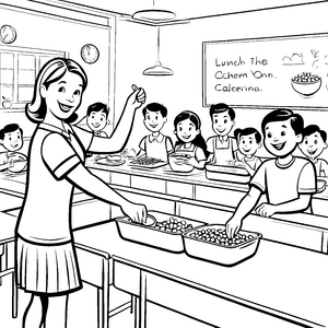 Leckere Edamame im bunten Klassenzimmer Ausmalmotiv für wissbegierige Entdecker