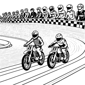 Rasante Motorrad-Rennen auf der Rennstrecke Ausmalbild für kleine Tempo-Fans