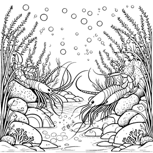 Begeisternde Garnelen im bunten Wasserreich Ausmalbild für kleine Entdecker