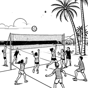 Tolle Volleyball-Action am Strand Ausmalmotiv für sportive Entdecker