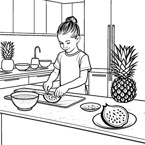 Kreative Drachenfrucht-Schnibbeldusche Ausmalbild für junge Küchenchefs