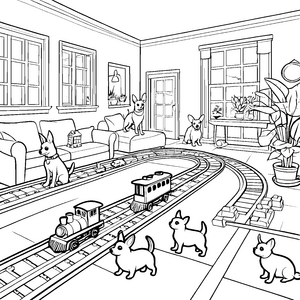 Verspielte Chihuahuas am lustigen Zugmotiven Ausmalvorlage für lebhafte Entdecker