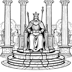 Kraftvoller Monarch auf majestätischem Thron Ausmalmotiv für mutige Geschichtswissenschaftler