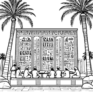 Ägyptische Schreiber bei beeindruckenden Hieroglyphen Ausmalvorlage für kleine Entdecker