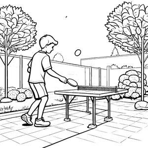 Dynamischer Tischtennis-Match mit fliegendem Ball Ausmalvorlage für sportliche Entdecker