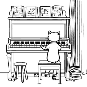 Kreative Katzen spielen harmonische Melodien Ausmalbild für musikalische Entdecker