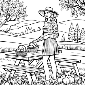 Charmanter Damen-Pullover bei fröhlichem Picknick Ausmalbild für stilbewusste Trendsetter