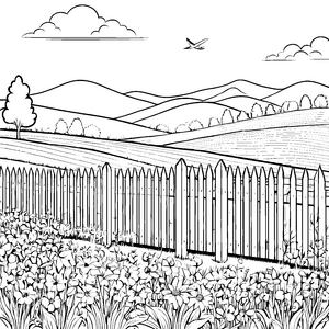 Bezaubernder Gartenzaun um blühende Wiese Ausmalbild für fantasievolle Künstler