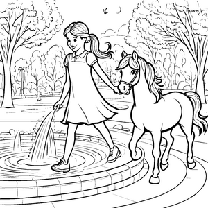 Fransenpony genießt spritziges Wasser Abenteuer-Ausmalbild für fröhliche Pferdefreunde