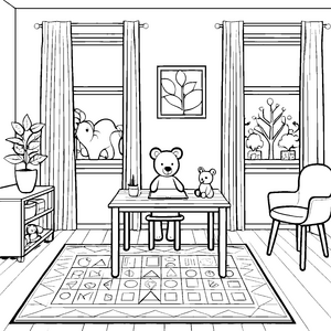 Bezaubernder Bär mit kleiner Spielkameradin Ausmalbild für fantasievolle Kinder