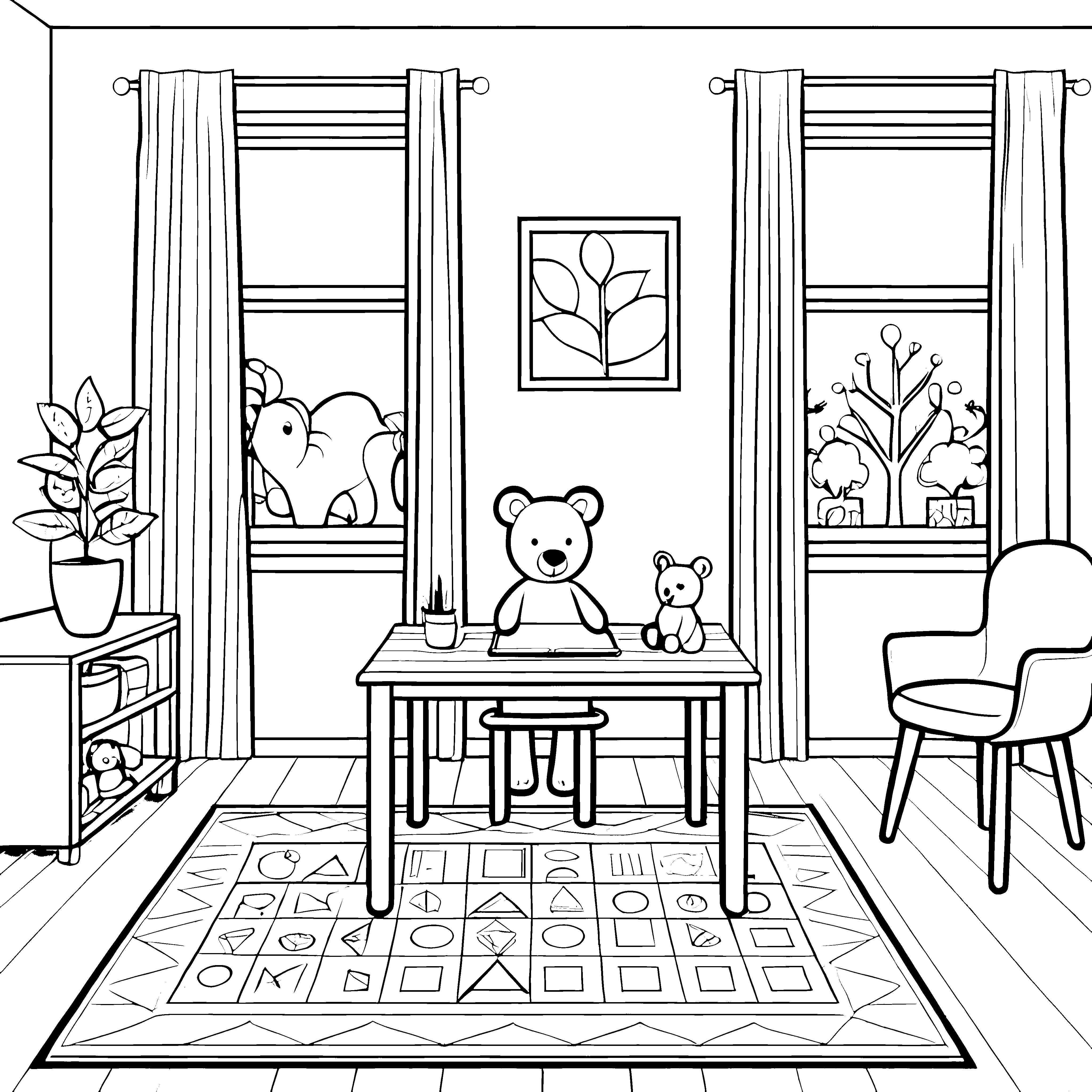 Bezaubernder Bär mit kleiner Spielkameradin Ausmalbild für fantasievolle Kinder