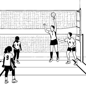 Dynamisches Volleyballteam beim Spiel Malvorlage für begeisterte Sportler