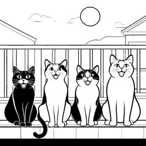 Gähnende Katzen freuen sich unter der Sonne Ausmalmotiv für fröhliche Künstler