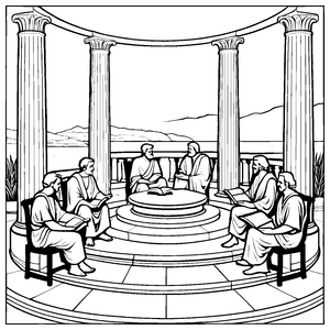 Besinnliches Philosophieren in antikem Rahmen Ausmalvorlage für kreative Denker